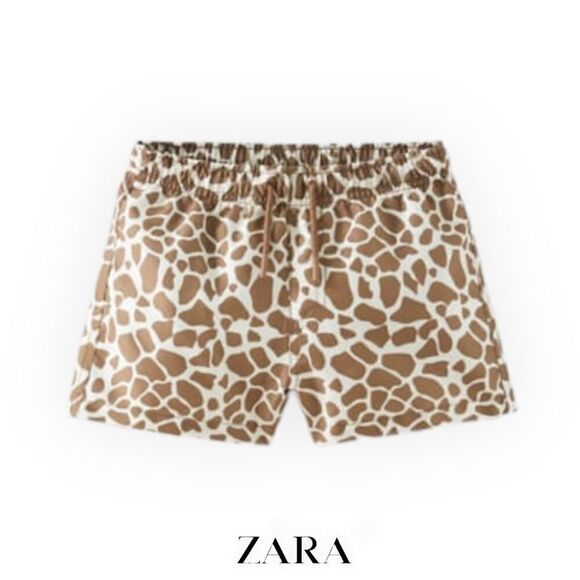 ZARA Kids | Brown | GIRAFFE PRINT SWIM SHORTS - Picture 1 of 5